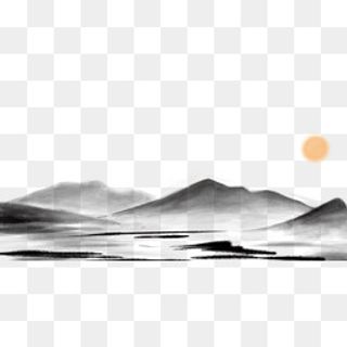 水墨山水黑白透明免扣底图,免抠元素