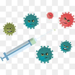 一个白色注射器与许多病毒,免抠元素