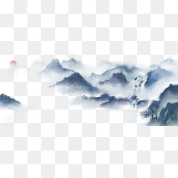 山水画水墨群山连绵淡彩,免抠元素