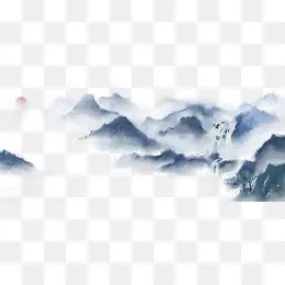 山水画水墨群山连绵淡彩,免抠元素(1920*800px)psd模版下载