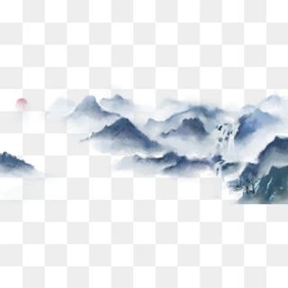 山水画水墨群山连绵淡彩,免抠元素
