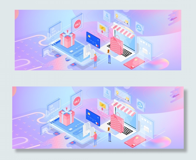 粉色扁平商务2.5D立体建筑banner背景图片素材,背景元素