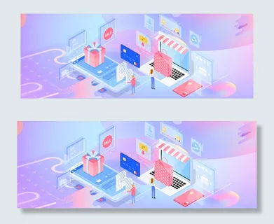 粉色扁平商务2.5D立体建筑banner背景图片素材,背景元素