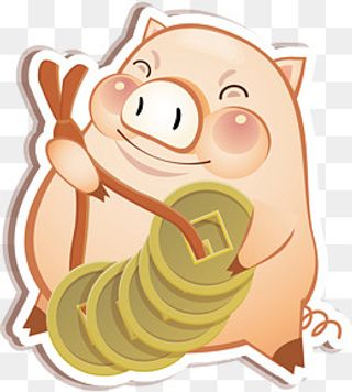 矢量卡通拿铜钱可爱小猪,免抠元素