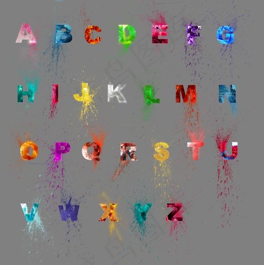酷炫创意质感泼墨24字母艺术字(2500X2500(DPI:250))psd模版下载
