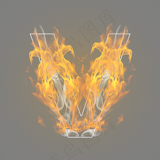 炫酷火焰烟雾光效字母V(3000*3000px)psd模版下载