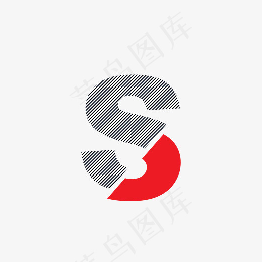 红与黑切割状条纹时尚字母S(2083*2083px)ai矢量模版下载