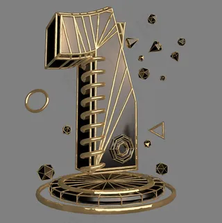 C4D黑金风破碎倒计时数字1