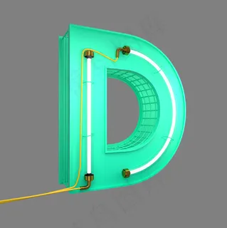 英文字母大写D数字字母字母素材3D立体灯管字