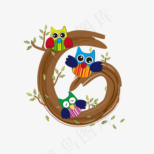 卡通创意猫头鹰站在树枝(2083*2083px)ai矢量模版下载