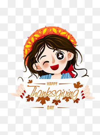 俏皮可爱感恩节快乐拿着纸板的女,免抠元素