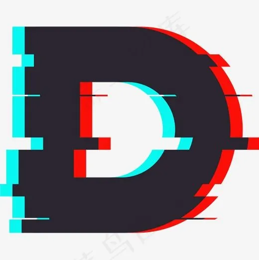 抖音风格字母D设计,免抠元素艺术字(2000*2000px)ai矢量模版下载