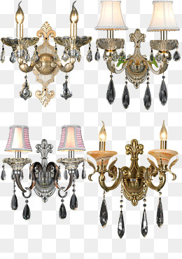 欧式复古豪华双灯罩水晶灯,免抠元素