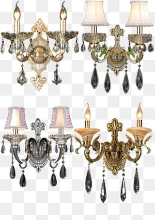 欧式复古豪华双灯罩水晶灯,免抠元素