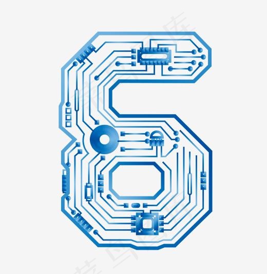电子未来数字炫酷科技感数字6,免抠元素艺术字