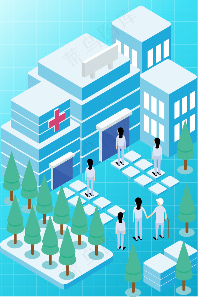 2.5d看病医疗医院病人场景海报背景图片素材