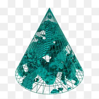 绿色锥形不规则3D立体建模设计图,免抠元素