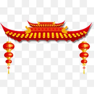 春节红色宫殿屋檐,免抠元素