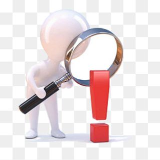 3D小人拿放大镜看着感叹号,免抠元素