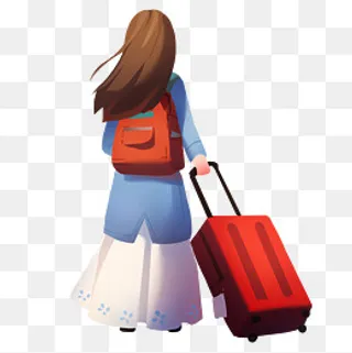 2019春运回家女孩背影png免扣卡通,免抠元素