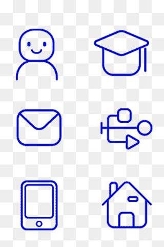 蓝色简笔毕业图标素材,免抠元素