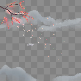 卡通手绘中国风划船的人山峰梅花,免抠元素(2000*2000px)psd模版下载