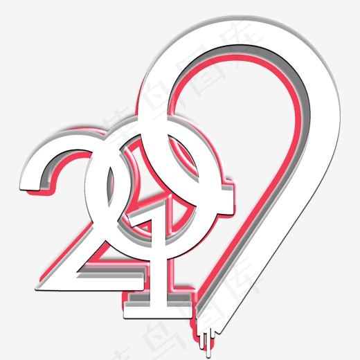 2019年猪年红白色立体艺术字,免抠元素艺术字(2000*2000px)psd模版下载