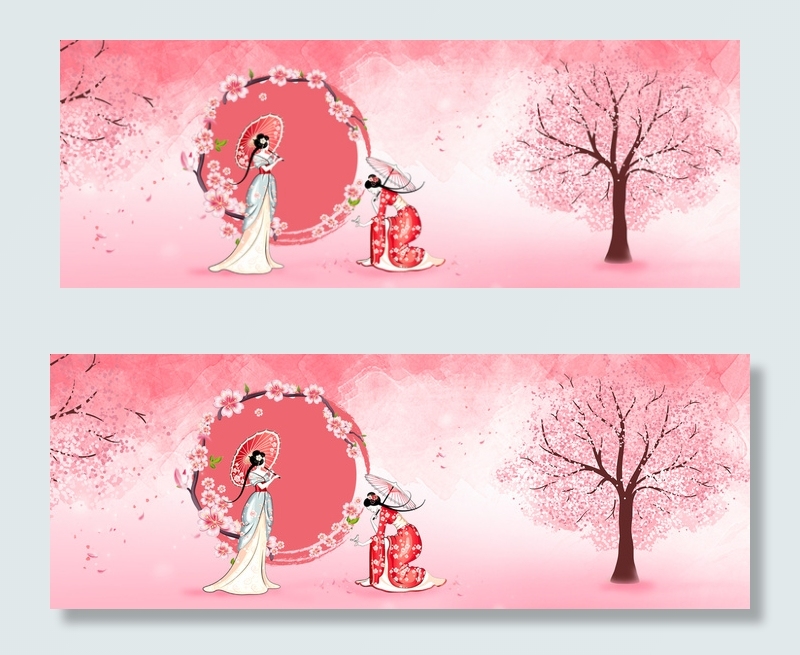 唯美古风撑伞的古代女子banner背景图片素材,背景元素