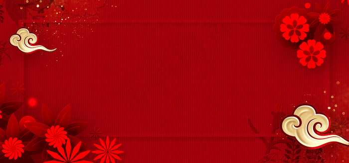 恭贺新春文艺烫金古典红色banner背景图片素材