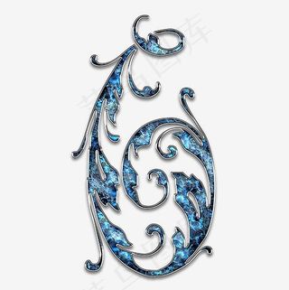 蓝色质感装饰数字6艺术字