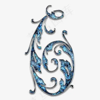 蓝色质感装饰数字6艺术字