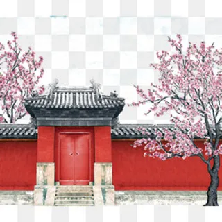 春节古典建筑墙壁,免抠元素