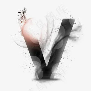 透明水墨艺术字母V,免抠元素艺术字