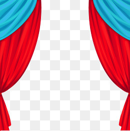 手绘红色蓝色帷幕插画