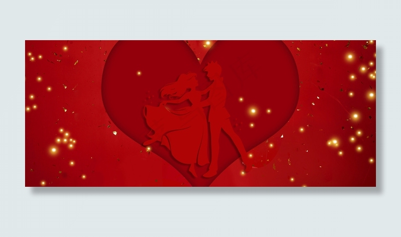 剪影风214约惠情人节情侣爱心海报背景图片素材