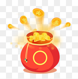 新年红色系手绘商业福袋金币免抠,免抠元素