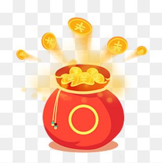新年红色系手绘商业福袋金币免抠,免抠元素