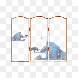 矢量手绘中国古风屏风,免抠元素(4167*4167px)ai矢量模版下载