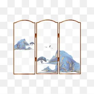 矢量手绘中国古风屏风,免抠元素