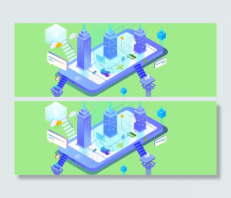 2.5d云住房现代科技租房买房宣传海报背景图片素材