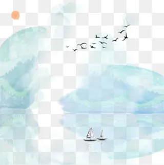 国画彩色水墨山水中国风古风风景,免抠元素