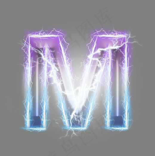 炫酷紫色蓝色闪电字母M(3000X3000(DPI:300))psd模版下载