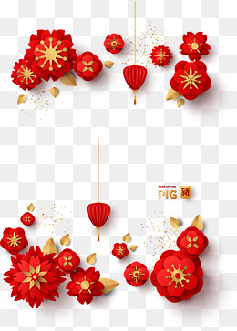 猪年时尚新年花朵边框装饰图案,免抠元素(2186*3052px)ai矢量模版下载