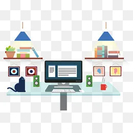 电脑办公学习陈设矢量图,免抠元素(1500*1004px)ai矢量模版下载