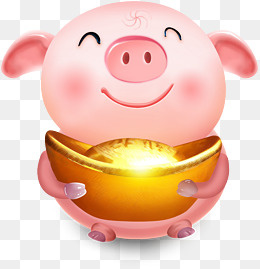 手捧金元宝的卡通小猪PSD素材,免抠元素