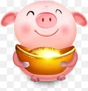 手捧金元宝的卡通小猪PSD素材,免抠元素