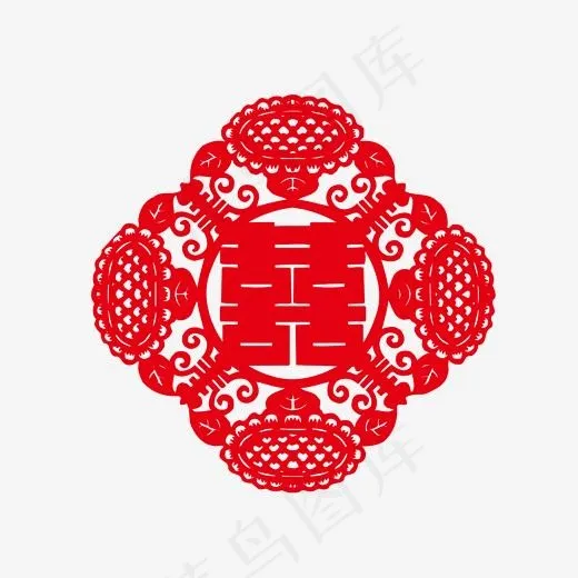 红色向日葵花边双喜结婚喜字剪纸贴纸装饰矢量下载(2000*1500px)ai矢量模版下载