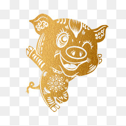 2019新年手绘卡通剪纸猪,免抠元素