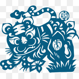 手绘老虎剪纸,免抠元素(2407*2074px)ai矢量模版下载