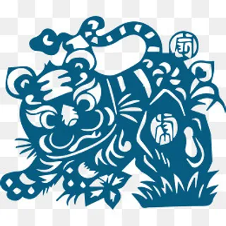 手绘老虎剪纸,免抠元素